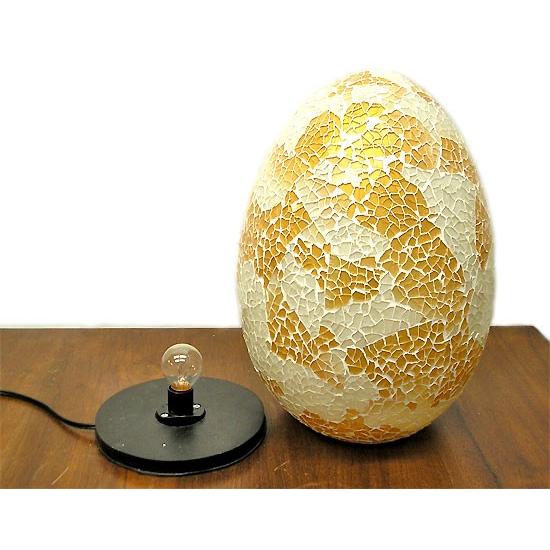 アジアン モザイクのアートランプ 卵型 [H.約30cm] 白・ゴールド系