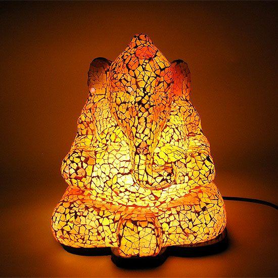 アジアン モザイクのアートランプ ガネーシャ像 [H.約29cm] 黄