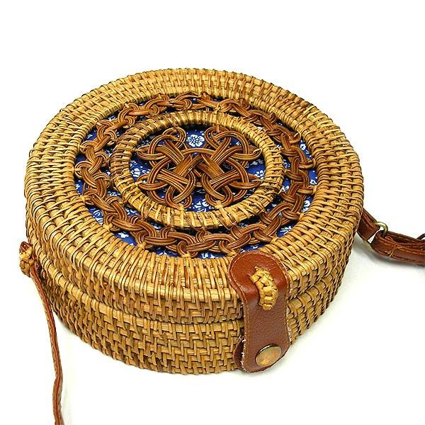 ロンボク アタ バスケット 丸型 アタバッグ ショルダー 蓋付バスケット  