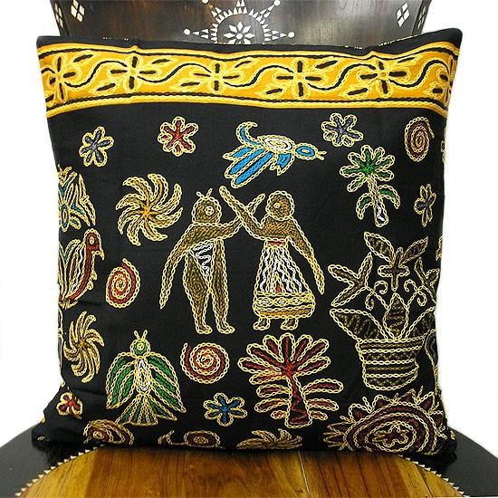 クッションカバー 民族柄 プリント 40cm [ブラック] アジアン雑貨