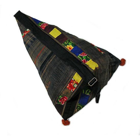 布製 モン族 手作りパッチワーク 三角ショルダーバッグ グレー系