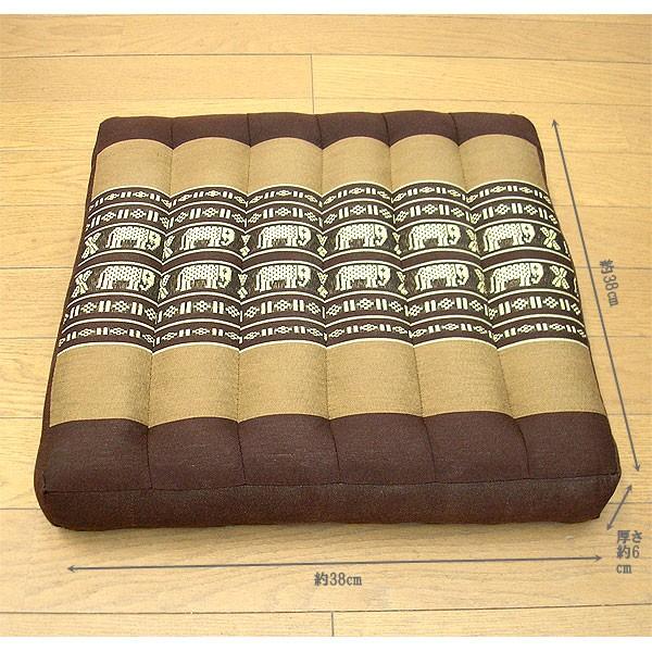 タイの 座布団 正方形 38cm角 象さん柄 ブラウン系 アジアン