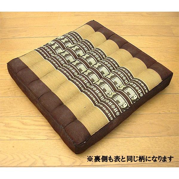 タイの 座布団 正方形 38cm角 象さん柄 ブラウン系 アジアン