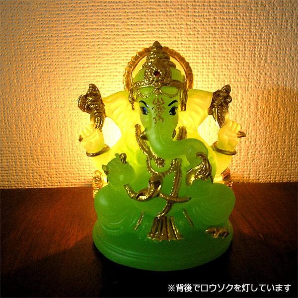 透き通ったガネーシャの置物 半透明 ライトグリーン [H.約9cm] レジン 