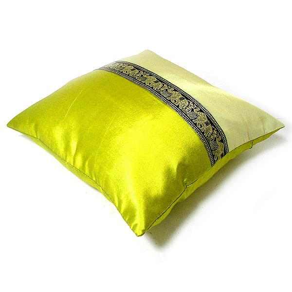 クッションカバー 象さん約40cm [薄黄緑xオフホワイト] 人工シルク