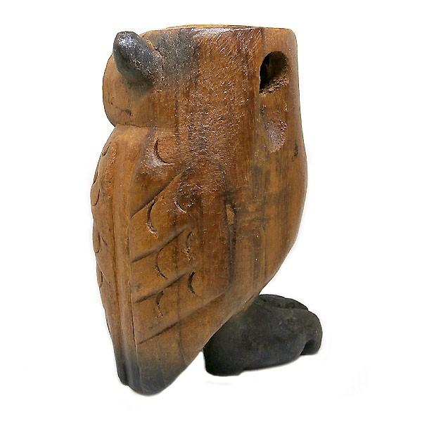 アジア 楽器 フクロウ 笛 ふくろう 鳥笛 13cm 木製 木彫り 彫刻 幸運