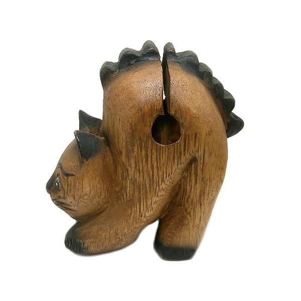 アジア 楽器 ネコ 笛 ねこ モーコック ギロ 11cm 木製 木彫り 彫刻