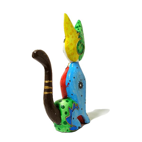 木製 バリ ネコ カラフル ［20cm］ 単品 木彫り インテリア 猫 置物