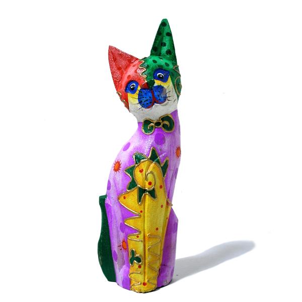 木製 バリ ネコ カラフル ［25cm］ 単品 木彫り インテリア 猫 置物