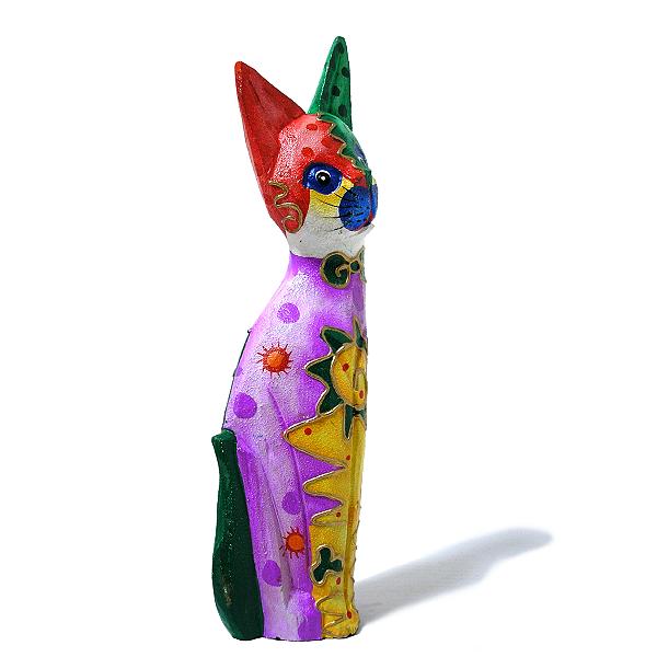 木製 バリ ネコ カラフル ［25cm］ 単品 木彫り インテリア 猫 置物