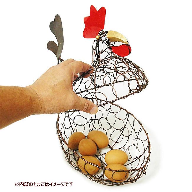 にわとり アイアン 卵入れ エッグ ストッカー 大 [L.約30cm
