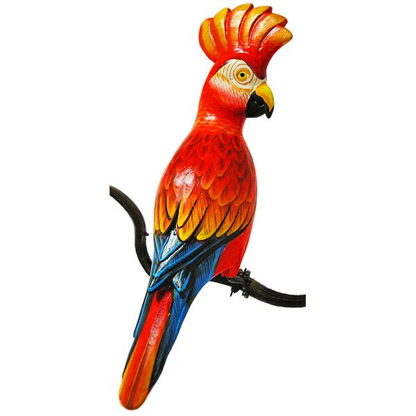 南国のカラフルバード吊り下げ 木の蔓の枠［鳥体長約23~25cm