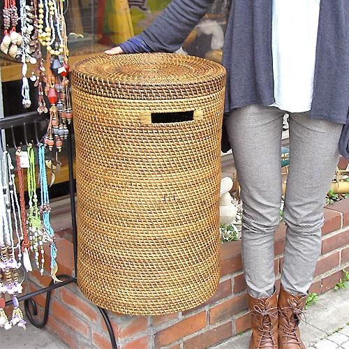 ラタンの 蓋付ボックス 円筒形 特大 [H.約60cm] おしゃれな レトロな