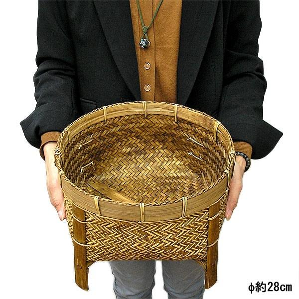 バンブーの足つきバスケット 編みこみカゴ 収納【L】[直径約28cm バンブーの足つきバスケット 編みこみカゴ 収納【L】[直径約28cm