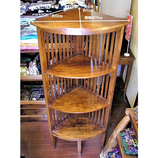 （引き取り専用）アジアン家具木製コーナーラック 彫刻入り 愛品倶楽部柏店】アジアン家具 4段コーナーラック