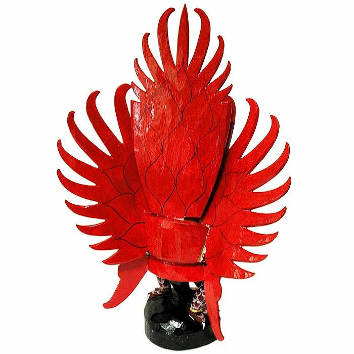 霊鳥ガルーダ［約H.66cm］赤白黒鱗 現品限り 木製 オブジェ 置物