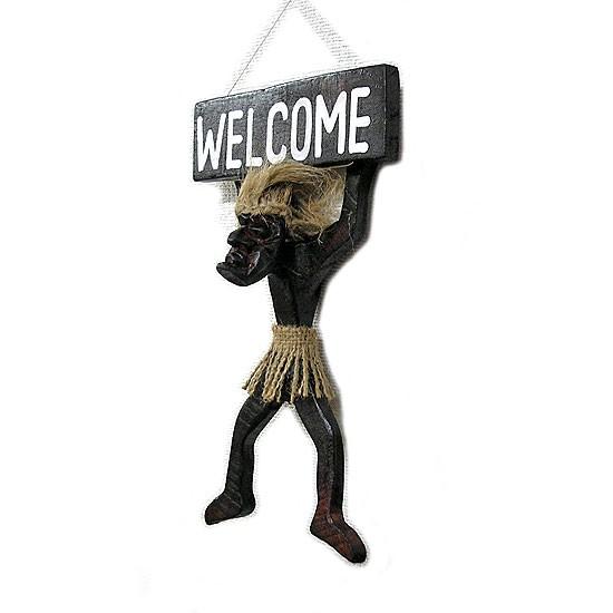 木彫りの原人 Welcome プレート 26cm アジアン雑貨 バリ タイ