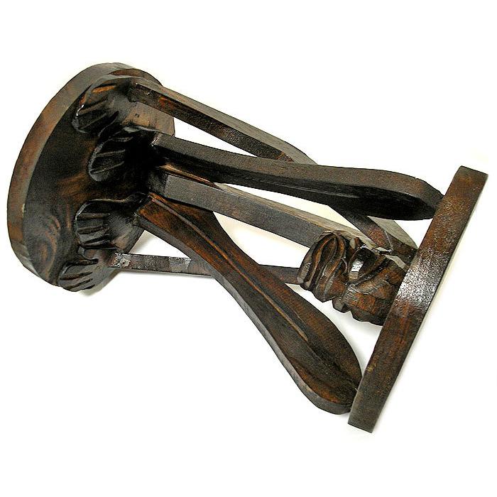 原人 木彫り 丸椅子 ミニテーブル 木製 ブラウン系 アジアン