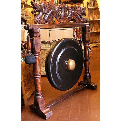 ゴング 銅鑼 どら ドラ 大 H.90cm 打楽器 民族楽器 竜の彫刻 アジアン
