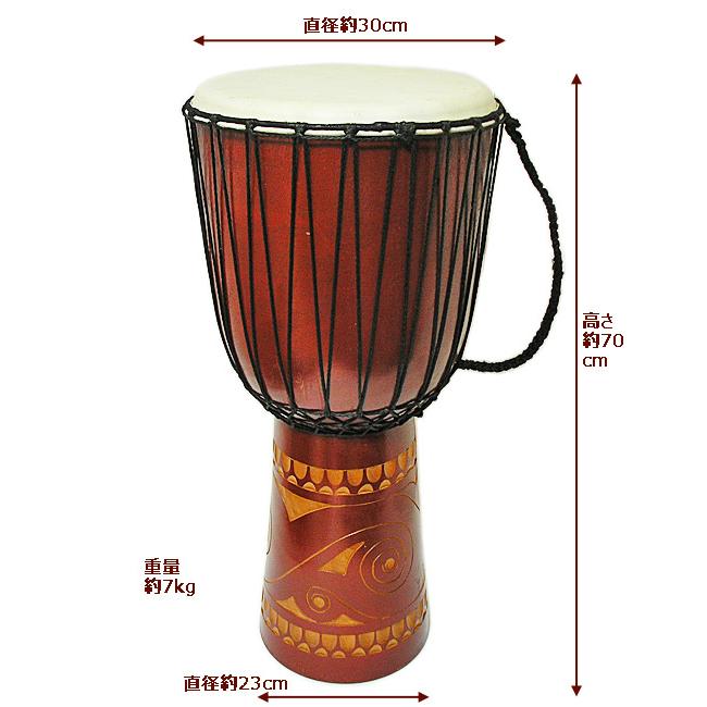 アンティーク/ジャンベ/太鼓テーブル/シマウマ ジャンベ [太鼓] H.70cm 手彫り模様 ブラウン アジアの楽器 アジアン