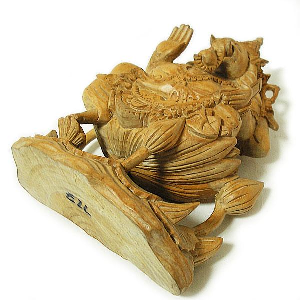 木彫り『蓮華座に座るガネーシャ像』 H.23cm アジアン雑貨 バリ雑貨