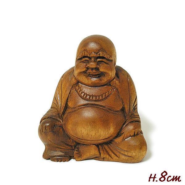木彫り チークの『布袋様』[H.約8cm] 木製 置物 オブジェ 七福神 商売 