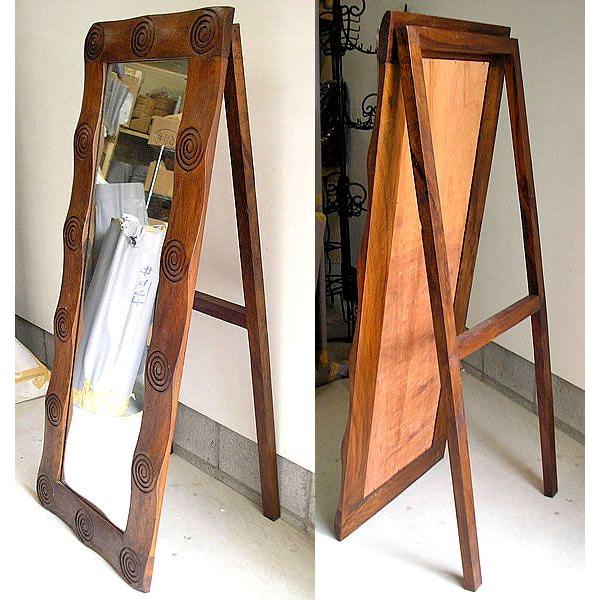 木彫りのミラー　鏡　長方形　姿見　手彫り　クルクル　スタンド付き[H.150cmｘ60cm]　アジアン雑貨　バリ　タイ　エスニック　_4