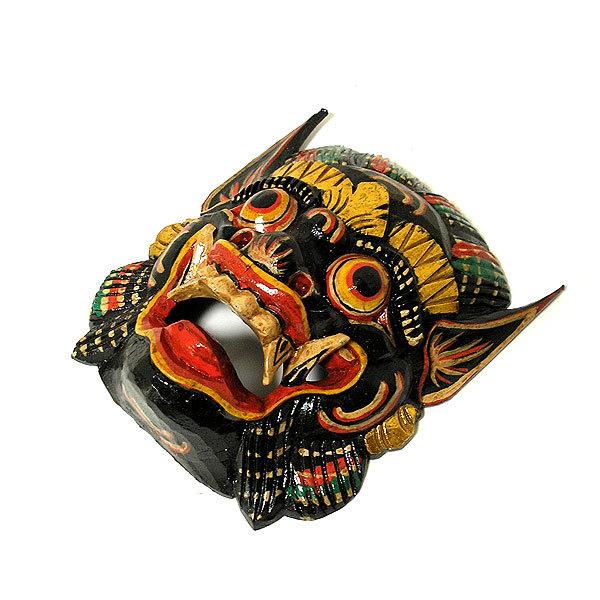 バリ島　インドネシア　木彫彩色　バロン　面　壁飾　一双　V　9089 バリ島 インドネシア 木彫彩色 バロン 面 壁飾 一双 V 9089