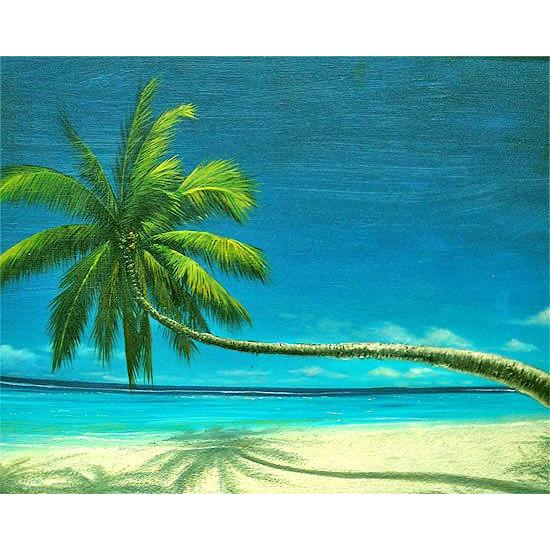 バリアート絵画 L 横 M.Santo 『椰子の木とSeaside』 [額横約63cmx縦