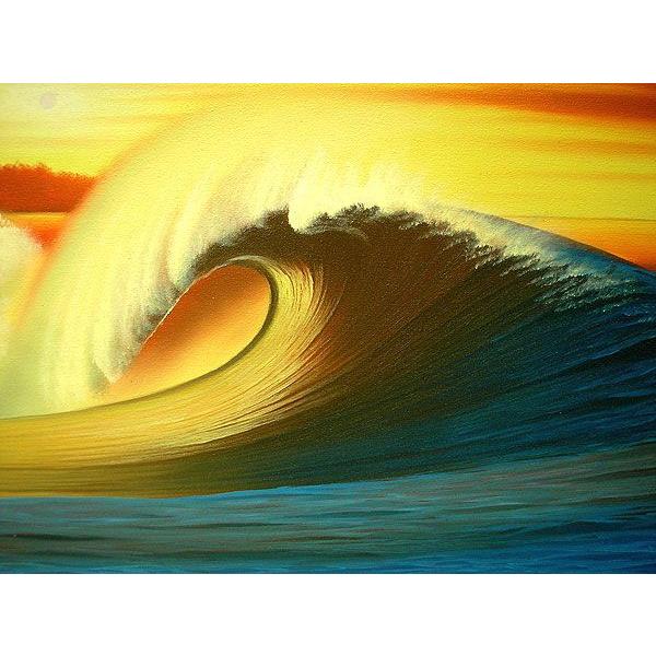 バリアート絵画　LL　横　『Big Wave in Sunset』　Windy　Special Order作品　[額横約94cmｘ縦54cm] エスニック アジアン インテリア アジアン雑貨｜angkasa｜04