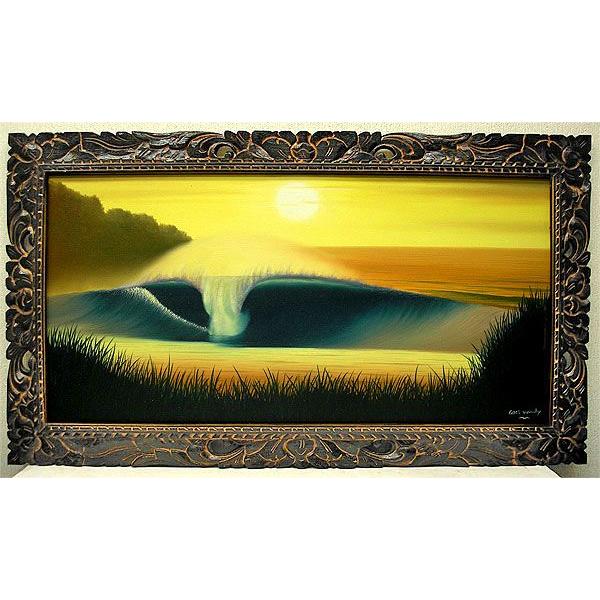 バリアート絵画　LL　横　『Big Wave in Sunset』　Windy　Special Order作品　[額横約94cmｘ縦54cm] エスニック アジアン インテリア アジアン雑貨｜angkasa｜02