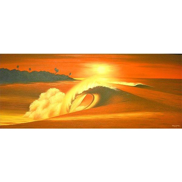 バリアート絵画　特大　横　『Big Wave in Sunset』　Windy　Special Order作品　[額横約134cmｘ縦63cm] エスニック アジアン インテリア アジアン雑貨｜angkasa