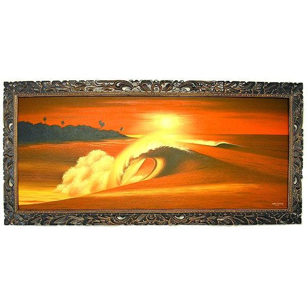 バリアート絵画　特大　横　『Big Wave in Sunset』　Windy　Special Order作品　[額横約134cmｘ縦63cm] エスニック アジアン インテリア アジアン雑貨｜angkasa｜02