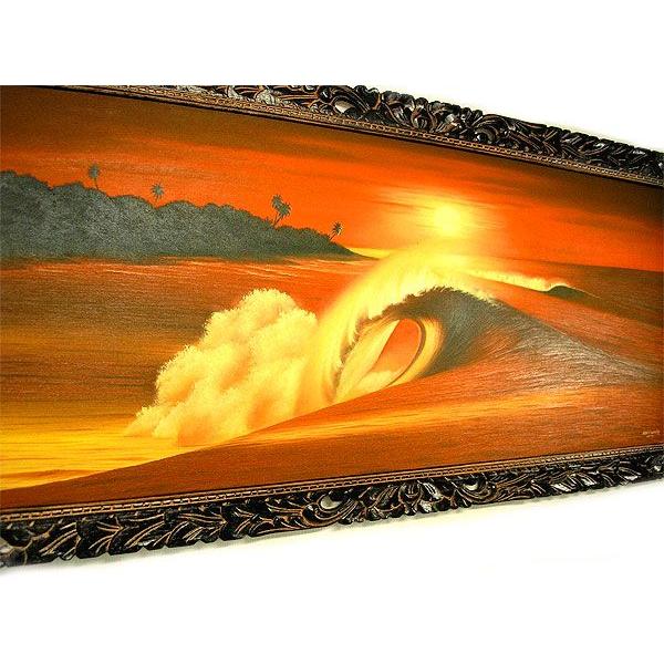 バリアート絵画　特大　横　『Big Wave in Sunset』　Windy　Special Order作品　[額横約134cmｘ縦63cm] エスニック アジアン インテリア アジアン雑貨｜angkasa｜06