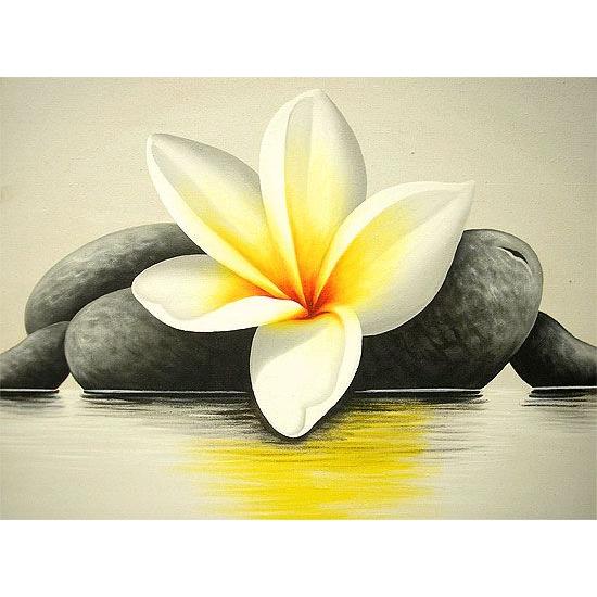 バリアート絵画 LL 横 『水辺のフランジパニ w/ stones』 白 額横約