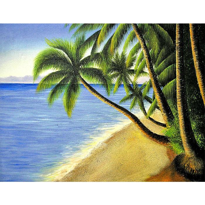 M.Santo 『椰子の木とSeaside』 バリアート 絵画 L 横 [額横約 M.Santo 『椰子の木とSeaside』 バリアート 絵画 L 横 [額横約