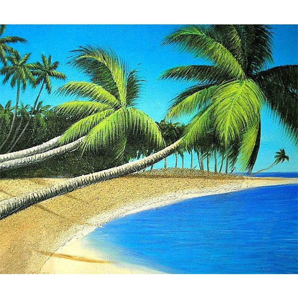 M.Santo 『椰子の木とSeaside』 バリアート 絵画 L 横 [額横約63cmx縦