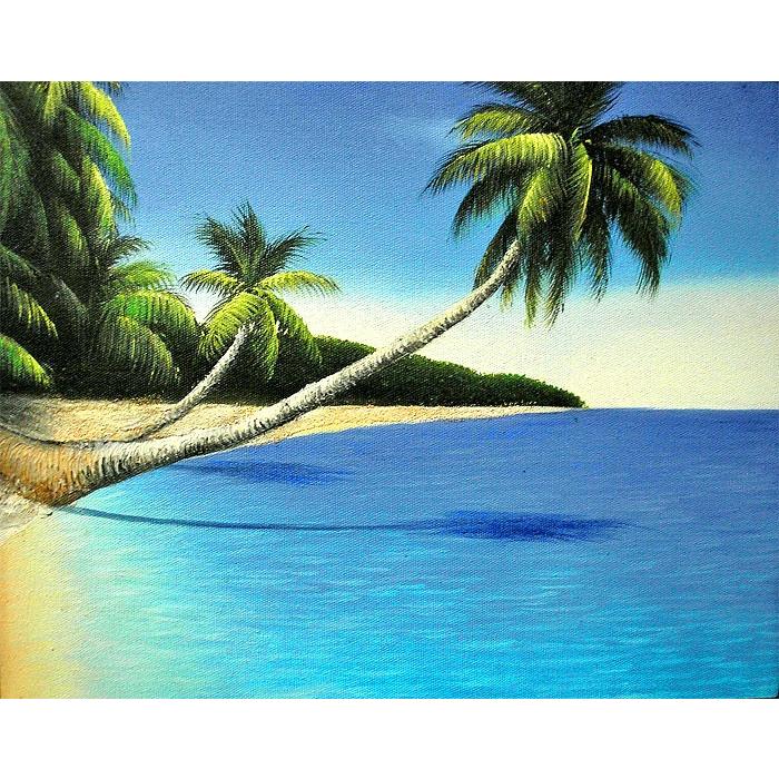M.Santo 『椰子の木とSeaside』 バリアート 絵画 L 横 [額横約 M.Santo 『椰子の木とSeaside』 バリアート 絵画 L 横 [額横約