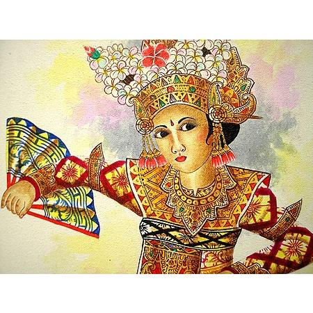 バリアート絵画M縦『レゴンダンス』A 黒 箱型額縁 アジアン雑貨 バリ 
