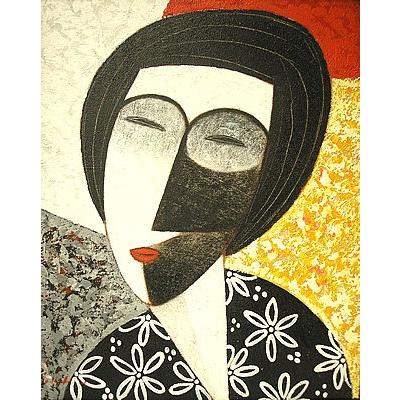 バリアート絵画L縦『a woman −イタリアンタッチ−』 おしゃれな アジアン インテリア 壁掛け エスニック アート オブジェ アジアン雑貨