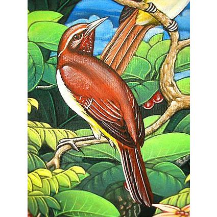 バリ絵画　L　縦　森の小鳥達  茶 おしゃれな インテリア 壁掛け アート 自然画 風景画 アジアン 雑貨 バリ タイ アジアン インテリア_2