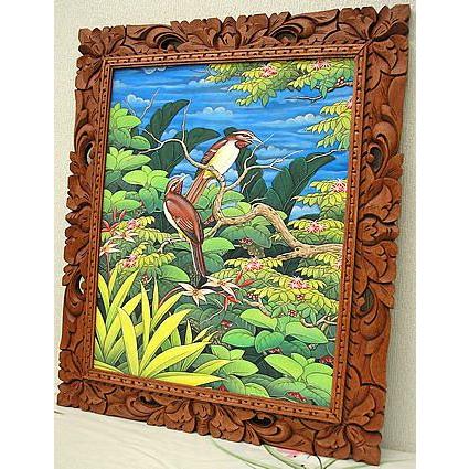 バリ絵画　L　縦　森の小鳥達  茶 おしゃれな インテリア 壁掛け アート 自然画 風景画 アジアン 雑貨 バリ タイ アジアン インテリア_4