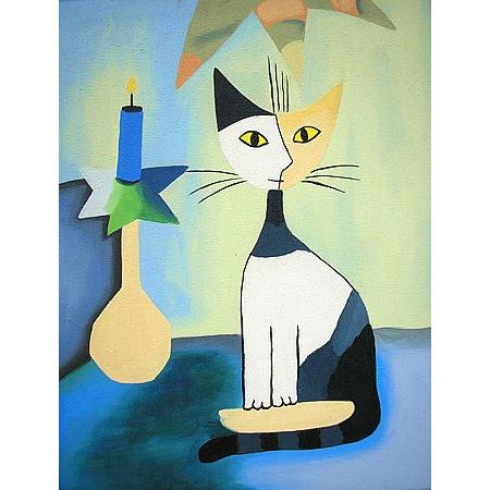 バリアート絵画　L縦　おとぎの国のバリネコ君 おしゃれな アジアン インテリア 壁掛け エスニック アート オブジェ 海の絵 波の絵 アジアン雑貨 バリ雑貨