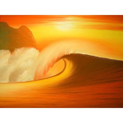 バリ絵画 L横 『Big wave in Sunet』 おしゃれな アジアン インテリア