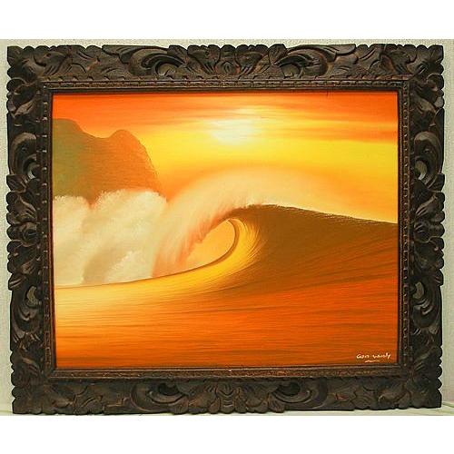 バリ絵画 L横 『Big wave in Sunet』 おしゃれな アジアン インテリア