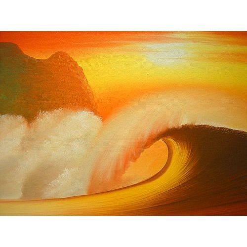 バリ絵画 L横 『Big wave in Sunet』 おしゃれな アジアン インテリア