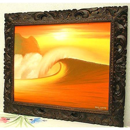 バリ絵画 L横 『Big wave in Sunet』 おしゃれな アジアン インテリア