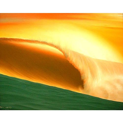 バリ絵画　L横　『Big wave in Sunet』おしゃれな アジアン インテリア 壁掛け エスニック アート オブジェ 海の絵 波の絵 アジアン雑貨 バリ雑貨 バリ絵画