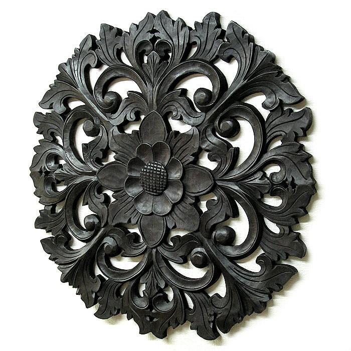 木彫りのレリーフ〔お花〕アンティーク調 特大 [直径約60cm