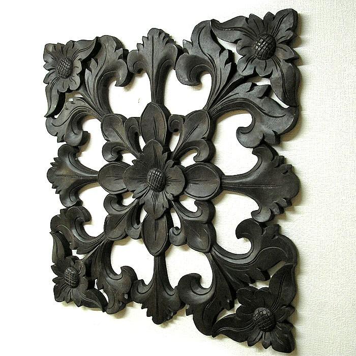 木彫りのレリーフ〔お花と唐草模様〕アンティーク調 特大 [縦60x横